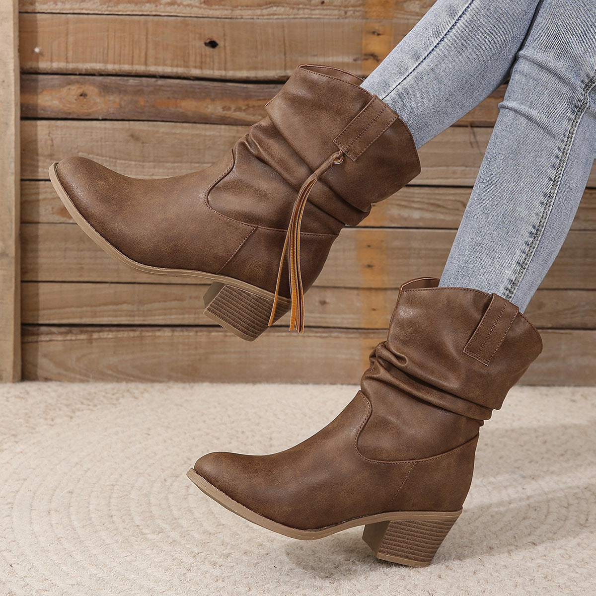 Retro Tassel Mid-Calf Western Boots