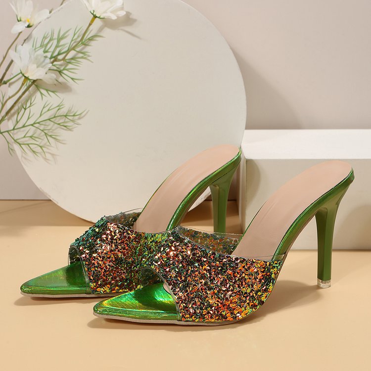 Sandales à talons hauts à paillettes de style européen et américain