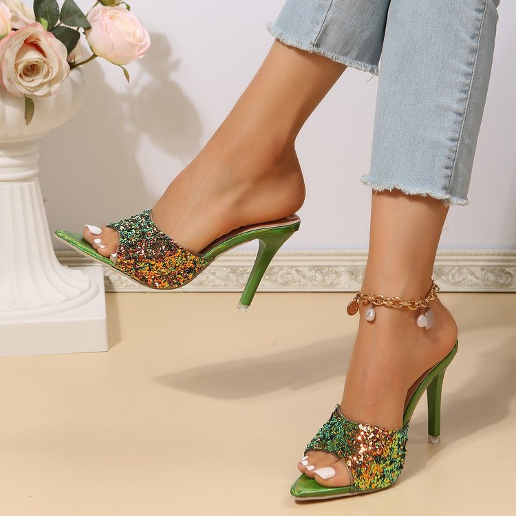 Sandales à talons hauts à paillettes de style européen et américain